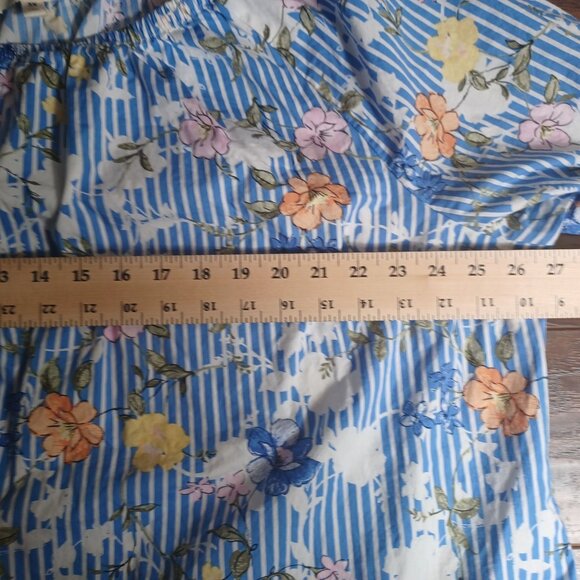 Como Blu Cottagecore Top Womens Plus 3X Floral Blue Striped Boho Peasant Feminin - Picture 8 of 9